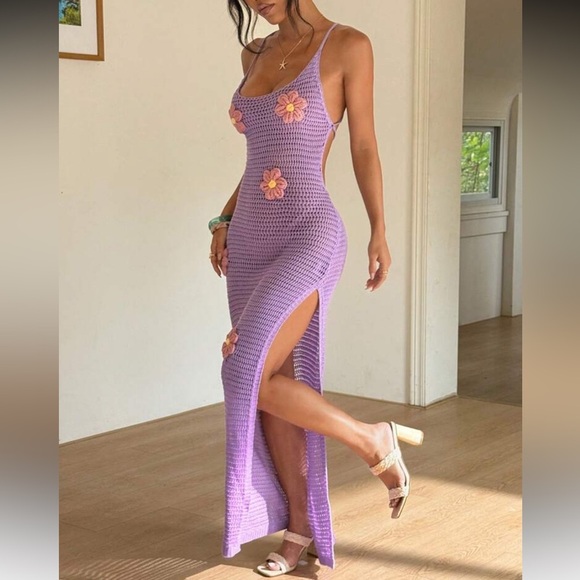 Lavender Floral Crochet Maxi Dress - Picture 3 of 7